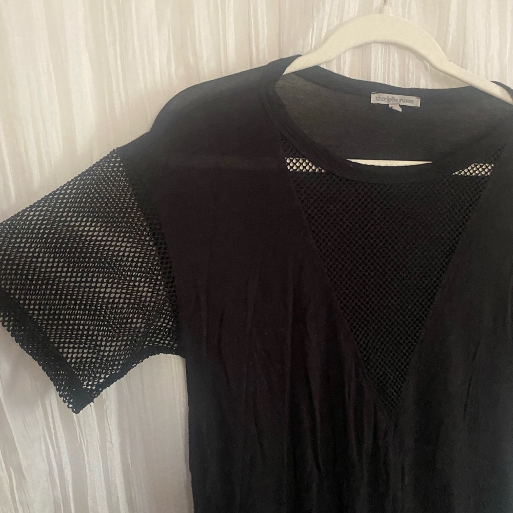 Charlotte Russe’ Black Mesh Cutout Top in Size Small, Oversized